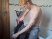 sexy skinny blonde teen takes a bath and wets his hair and cock