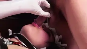 Asian blonde with big tits enjoys anal threesome