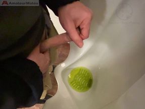 Amateur Redhead Guy Caught Pissing in a Public Toilet's Urinal - He Then Quickly Plays with His Cock Before Leaving