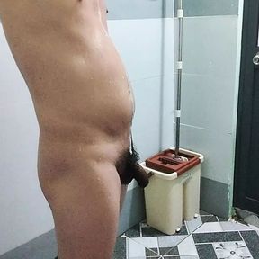 Guy showers and fucks his cock