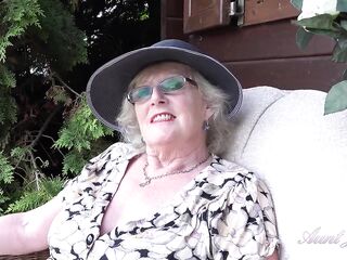 Aunt Judy's - 66yo Bushy Mature GILF Mrs. Claire Sucks Your Dick in the Garden (POV)