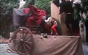 Night perfomance of actors finished with combat on poisoned court sword between guileful kinslayer