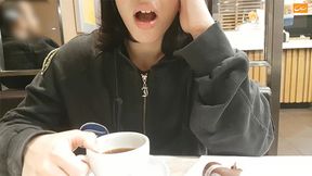 Public restaurant orgasm teased by phone-controlled Lush