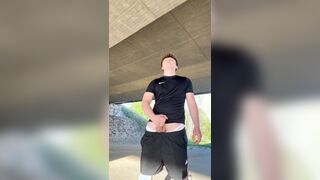 Risky outdoor jizz flow in sizzling fitness garb