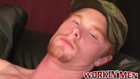 Redhead amateur tugging his long massive dick & blasting cum