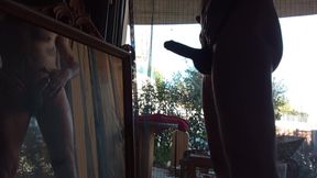 Nice and risky in the mirror on the side of the road