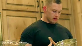Muscle Stud Kyle Fletcher Crams Cum-Filled Pastry Down Brock Kniles' Throat