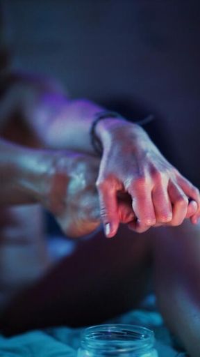 I smear my beautiful legs with coconut oil after a shower.