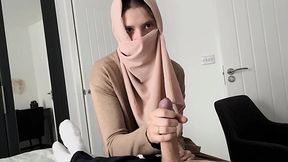 POV handjob and blowjob from Arab in hijab