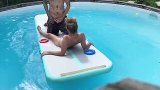 Pool Bro Jizzes on my Booty on Tumbling Mat inside Pool Slippery Wheh Soak CAUTION