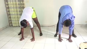 in the gym with her coach where she is sent in the air during training and gym sessions