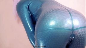 sexy wearing shiny latex clothing and seduce by rubber fetish catsuit for pleasure