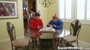 Best friends Olive Glass and Brooklyn Chase surprise their stepsons with blowjobs
