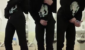 Twink jerks off in clinic till his black clothes are soaked