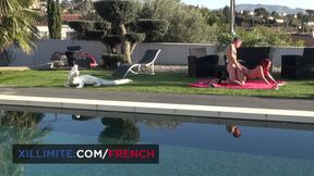 Sex around the pool in a swinger house