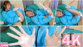 Nurse Masturbates in White Latex Gloves