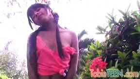 ”Tobie Teen Fingering her tight muff at garden”