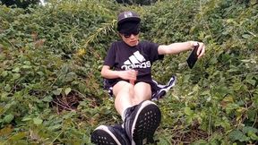 Lovely French-Chinese queer lad faps off his smoothly-shaven boner outside blows a load fat spunk catapulting to his frigs