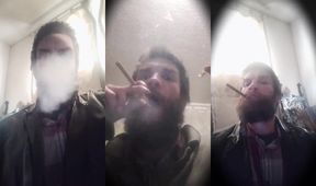 Leather Bear Smoke Master Chokes Cigar Gushes Cum Flood