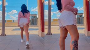 Faceless Latina in Tight White Shorts - Public Voyeur