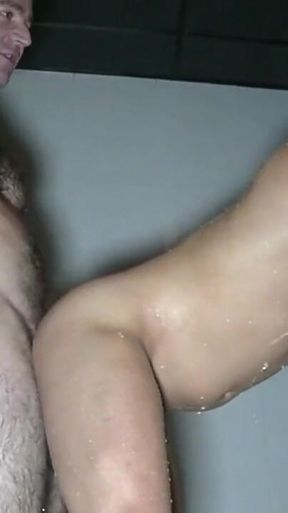 French slut twink fucked bareback by Stepdaddy master under the public shower