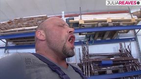 Chubby bitch sucks a huge cock then gets fucked after masturbation