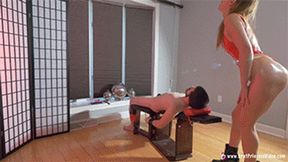 Riot Starter – Red Bodysuit Babe Facesitting to the Extreme ( Smother Chair )