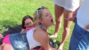 Outdoor Group Sex Extravaganza Featuring Glamour Sluts Drinking Piss