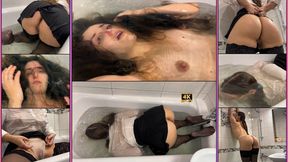 Secretary in Stockings and Mini Thong Underwater Wet Nylon 4K - Bathtub - Pantyhose - Nylon Clothes - Panty Fetish - Wet Clothes - Foot Fetish - Soles - Ass Worship - Ass Eating - Fully Clothed Underwater - Bubbles - Holding Breath - Screaming Underwater
