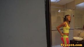 Latina tgirl getting ready behind the scenes