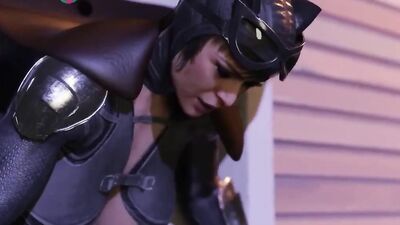 Catwoman gets her big tits pounded by a massive dick while being trapped & tries to escape