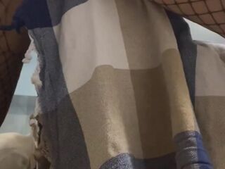 Fishnet-clad tease humping the couch like a desperate slut