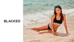 Hard interracial porn on the beach with a hot brunette Milena Ray
