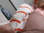 Fat Gainer, quick morning jerk off in bed.