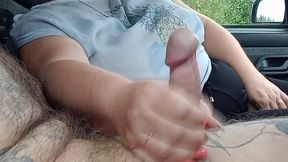 Milf jerks off my cock in the car until I cum close up