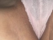 Peeping as my stepmom caresses her big tits and still shows her pussy