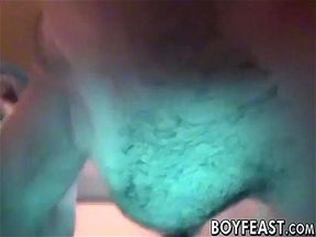 Man strokes his big dick after sucking another gay off