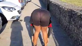 Sexy Girl Bending Over in Seethrough Shorts in a PUBLIC CAR PARK