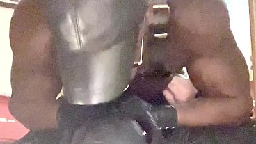 Black Bodybuilder Dominates White Leather Clad Sub in Nipple Play Scenes