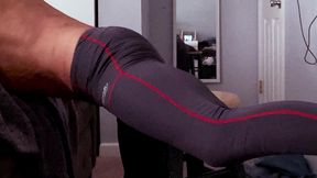 relaxing deep body double feature stretching grinding on stool and laying on table in compression tights meditation workout stretch with soothing tunes