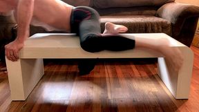 relaxing deep body double feature stretching grinding on stool and laying on table in compression tights meditation workout stretch with soothing tunes