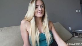 Slim blonde stepsis Avalon, had some fun with him on the couch POV