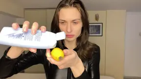 Latex Fetish Tease – Crushing Oiled Banana POV