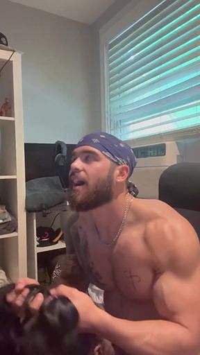 Man in bandana lifting weights