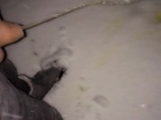Mountain uncut cock pissing in the snow