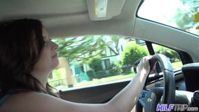 Busty redhead Lyft drivers screws a male passenger