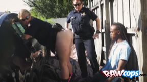 Big arse mom cop is riding a BIG BLACK PENIS in a back alley!