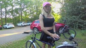 Public Nudity While Cycling!! Tranny Girl Rides Not Only the Bike, Also a Dildo!