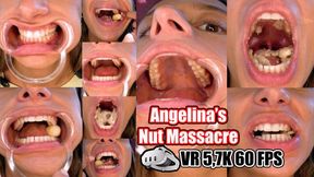 VR 3D 5,7K - Angelina’s Mouth Fetish Close-Up: Lip Spreader Teeth Tour, Massive Bite Power Crushing Thick Brazil Nuts & Banana chips into Creamy Mush – Open Mouth Chewing, Saliva Mix, Swallow Tease for Tooth & Jaw Lovers!