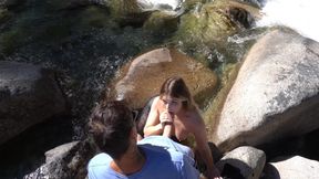 Blowjob and Cumshot on Her Face in a Beautiful River on an Afternoon Walk